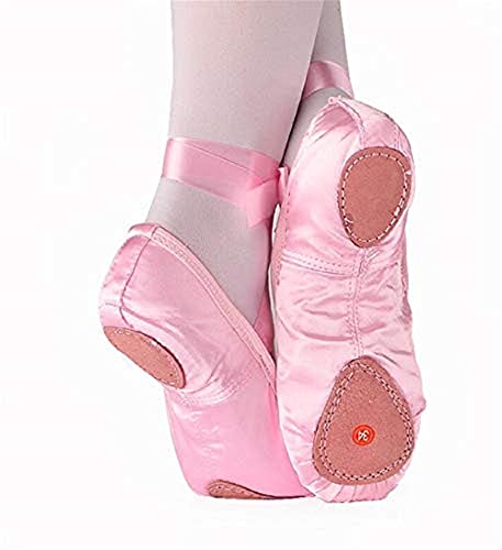 WENDYWU Girls Ballet Dance Shoes Purple Flat Slipper with Ribbon (Pink, 2M)