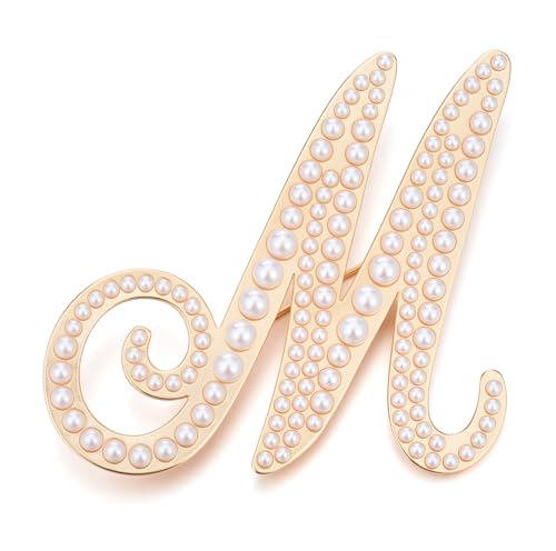 Image of Initial Letter Brooch Pin Pearl Letter Brooches Golden Pins Accessories Jewelry Birthday Chrisrmas Gift for Women