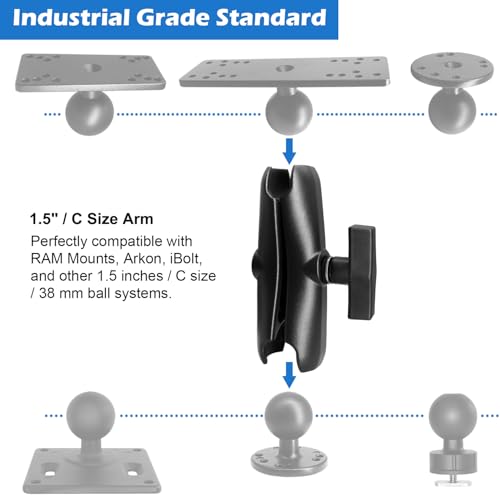 Image of Aluminum Double Socket Arm, Regular, Medium 5.9 inch | 1.5 Inches / C size / 38mm Ball Accessories, Powerful Clamp, Compatible with RAM Mount and 1.5 inches Accessories
