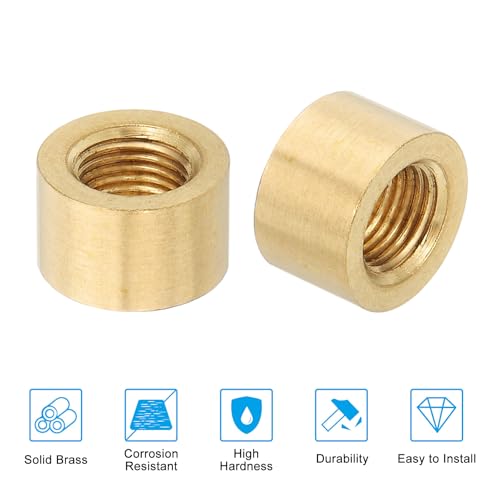 Image of PATIKIL Lamp Pipe Brass Coupling Nut, 3 Pcs 10mm Long M10 Fine Round Thread Sleeve Lamp Pipe Adaptor Rod Connector Hardware for Light Fixture Assembly or Repair, 16mm OD.