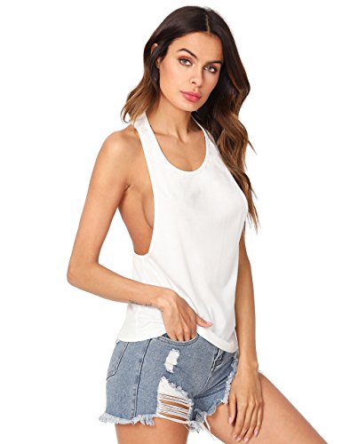 SweatyRocks Women's Sleeveless Flowy Loose Fit Racerback Yoga Workout Tank Top Medium White