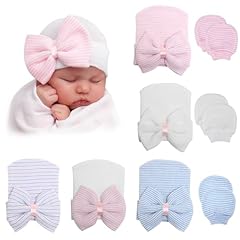 5 Pcs Bow Hats + 3 Pairs Mittens / 0-3 Months (Set A)