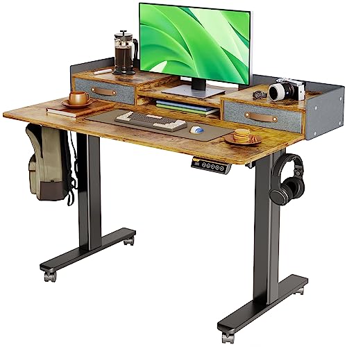Claiks Standing Desk with Drawers, Stand Up Electric Standing Desk Adjustable Height, Sit Stand Desk with Storage Shelf and Splice Board, 48 Inch, Rustic Brown Claiks Standing Desk with Drawers, Stand Up Electric Standing Desk Adjustable Height, Sit Stand Desk with Storage Shelf and Splice Board, 48 Inch, Rustic Brown