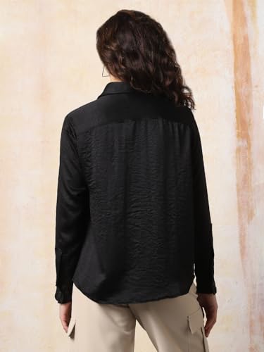 Image of High Star Women Boxy Spread Collar Long Sleeves Solid Shirts 43