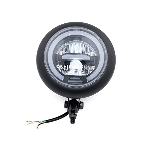 Feu LED Rétro Moto Jaune DRL Phare Noir pour Rouler de Nuit en Café Racer et Bobber