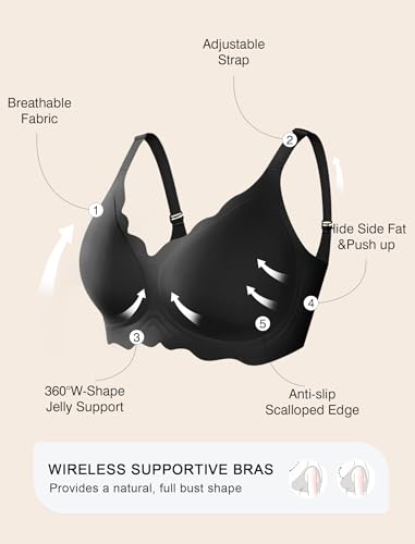 Image of Womens Wireless Jelly Bras No Underwire Support Push Up Removable Straps (U /Cross /Halter) Everyday Sports Bra