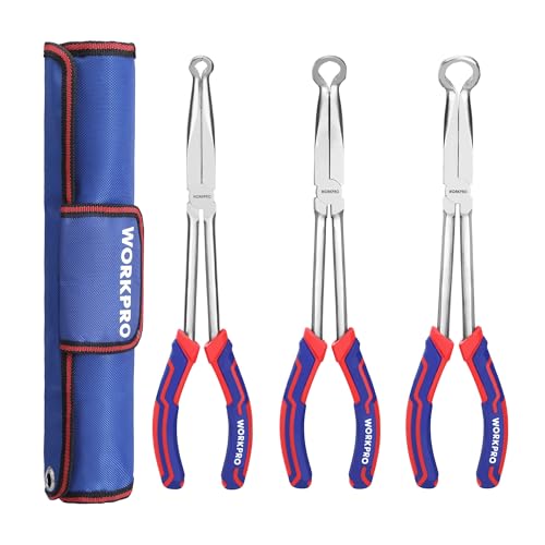 Image of WORKPRO 3 PCS 11 inch Hose Gripper Plier Set, Long Reach Hose Gripping Pliers, 5 /16-Inch, 1 /2-Inch, 3 /4-Inch Dia, Spark Plug Boot Removal Pliers, Serrated Jaws for Hard to Reach Narrow Spaces
