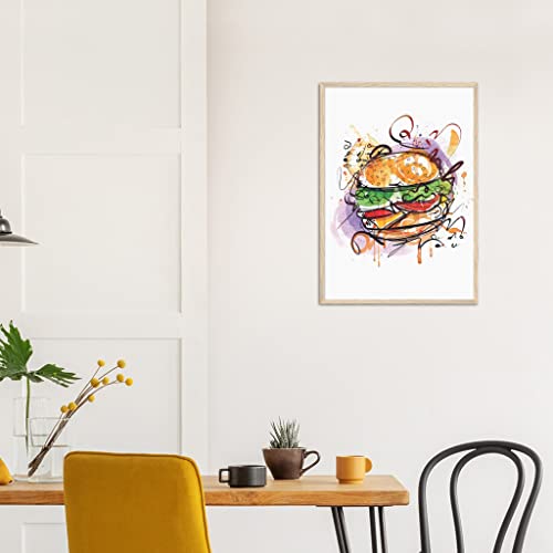 Cadre bois 50 x 70 cm burger - Déco murale restaurant et cuisine