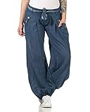Zarmexx Damen Pumphose Haremshose Sommerhose Aladinhose Strandhose Baggy Baumwollhose (Einheitsgröße: 36-40, Jeansblau)