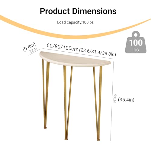 Consola de media luna blanca de 60 cm para recibidor y mesa de sofá 2