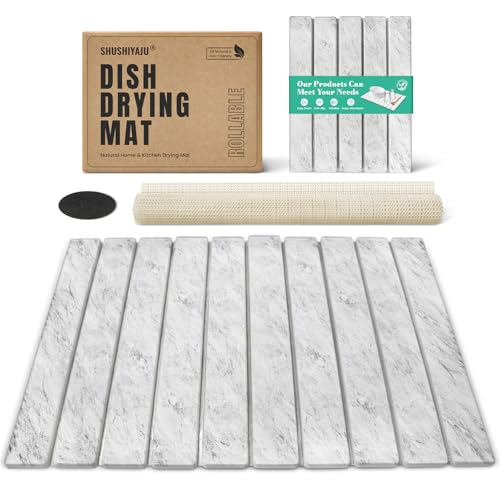 Stone Dish Drying Mat Collapsible Diatomaceous Earth Absorbent Mat Quick Dish Drying Pad Dish Rack Pad Match Any Counterto Multiple Usage for Kitchen,Bathroom (Light-Gray Frosted Pattern, 24