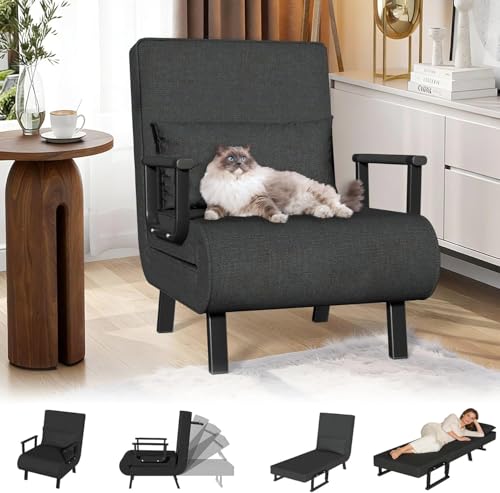 Schlafsessel, 3-in-1 Schlafsofa Sessel mit Schlaffunktion, Schlafsessel Klappbar mit 6 Verstellbare Winke, Einzelsofa Klappsofa mit Kissen, Gepolsterter Armlehnstuhl für Wohnzimmer und Wohnung