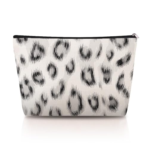 Yreamont Bolsa de maquiagem com estampa de leopardo para mulheres, esposa, namorada, bolsa de viagem, Branco, P