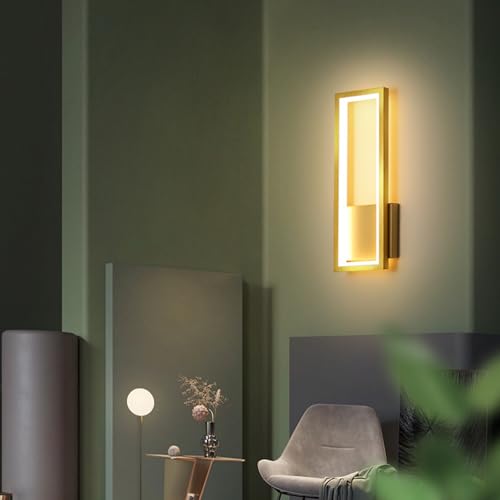 Aplique de pared LED táctil rectangular de 32cm en color oro con luz neutra para dormitorio 7