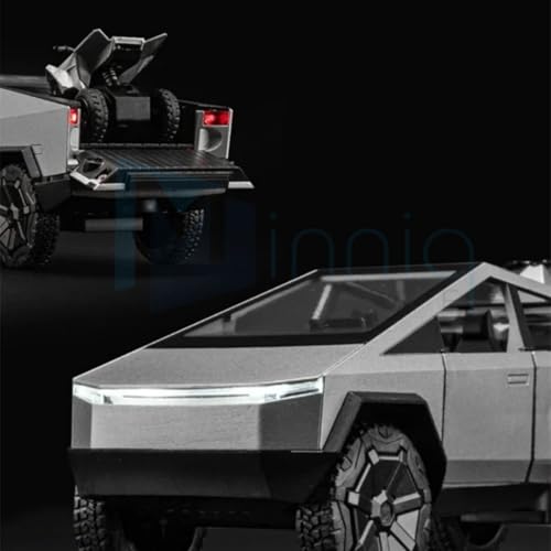 Image of Tesla Cybertruck 1:32 Model Car with Box, Zinc Alloy Pull Back Toy car with Sound and Light for Kids Boy Girl Gift [Colors as Per Stock]