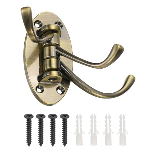 uxcell Swivel Wall Hooks Foldable Towel Hook Clothes Hanger Wall Mounted Three Rotating Arms Hanger for Kitchen Bathroom Garage Coat Gold