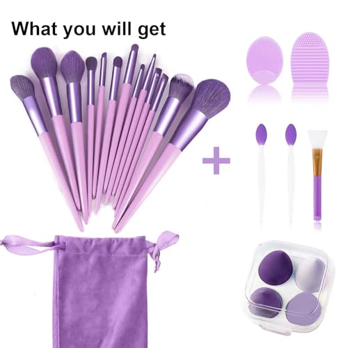 22-Piece Purple Makeup Brush Set for Flawless Application - Image 7