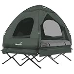 Skandika Haug Lit de Camp surélevé avec Toit 2 pers. | Matelas Gonflable, étanche, lit d'extérieur, Max 160 kg | Tente de pêche 4en1, (Army Green)
