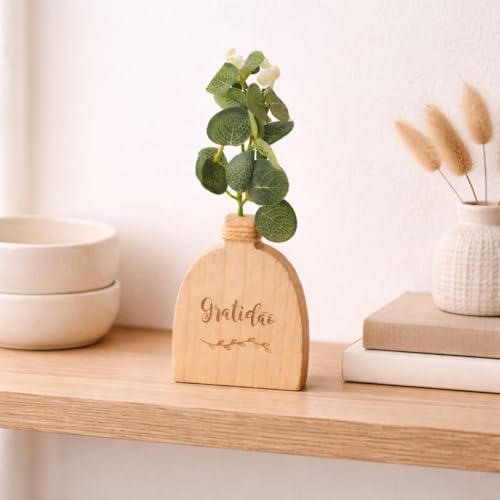 Image of CraftVatika Set of 1 Wooden Decoratve Showpiece for Home Decor Living Room Artificial Faux Flower Holder Wall Shelf Corner Tabletop Birthday Housewarming for Man Woman Aesthetic Dcor