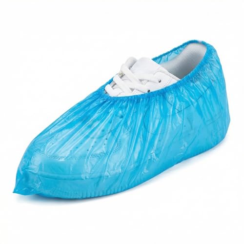 KMINA Copriscarpe Monouso (100 Unità, 41 x 15,5 cm), Calzari Monouso Usa e Getta in Polietilene PE, Bordo Elastico, Blu