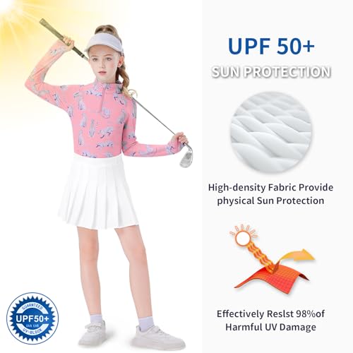 Soneven Girls Long Sleeve Golf Polo Shirts Quick Dry UPF50+ Equestrian Tennis Tops with Thumb Holes for Age 5-16 Years3