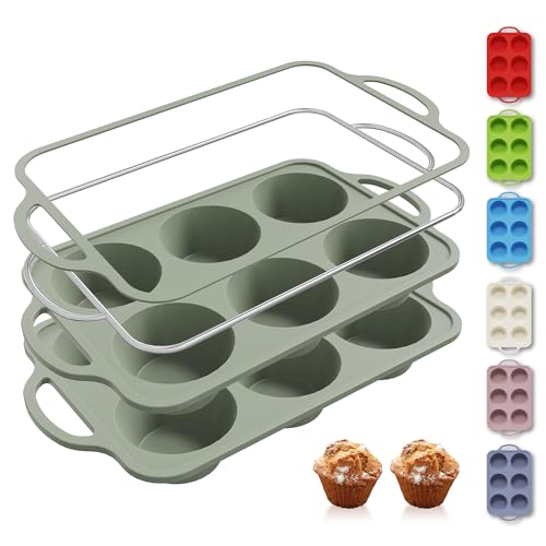 2 Packs 6 Cups Silicone Muffin Pan with Metal Reinforced Frame Cupcake Pan Tray Egg Molds Mother Day Best Mama Bonus Mom Ever Mother In Law Gifts Step Mom Stepmom Grandma Gigi Granny Nana Present