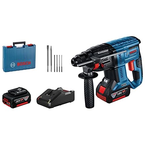 Bosch Professional 18V System Akku Bohrhammer GBH 18V-21 (max. Schlagenergie 2 J, inkl. 2x GBA 18V 5.0Ah Akku, Ladegerät GAL 18V-40, 6-tlg. Bohrmeißel-Set, im Koffer) - Amazon Exclusive Set Cover