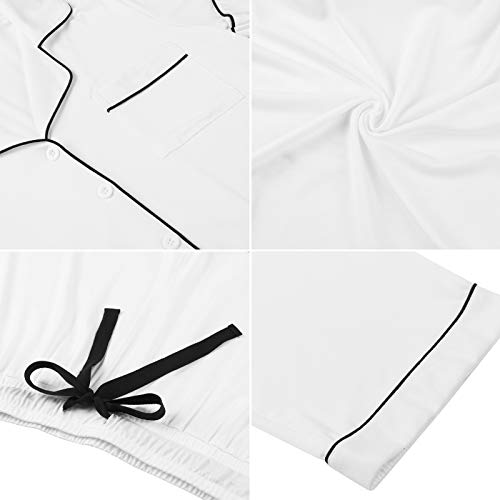 Senert Pajamas For Women Lounge Cotton Sleepwear Comfy Soft Long Button Down Pjs Set Pajamas Set White,X-Large #TOP5