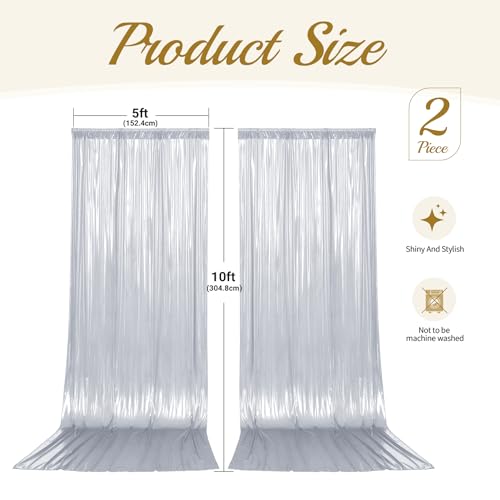 10x10ft Silver Backdrop Curtains Wedding Party Glitter Sequin Curtain Backdrop Photo Fabric Shimmer Drapes Backdrop Bridal Baby Shower Birthday Christmas Photoshoot Background 5x10FT, 2 Panels by Little Funny - Used condition - Image 6
