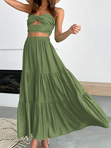Image of ANRABESS Women's Summer Boho Flowy Swing Tiered A-Line Maxi Skirt 2026 Fashion Trendy Elastic Waist Pleated Long Beach Dress