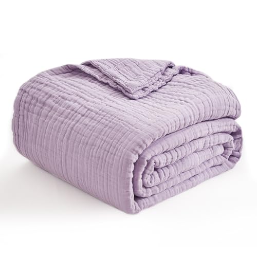 Image of EMME Muslin Blankets for Adults Bed Lavender Super King 120 inch x 94 inch
