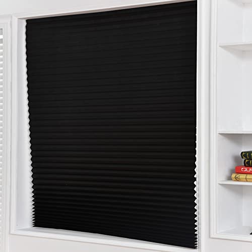 Temporary Blinds, Vertical Pleated Blinds No Drilling Self Adhesive Blinds Easy To Install Fits Blinds Window Roller For Bathroom Kitchen Living Room Office Window (Black, 90 * 150Cm) #TOP2