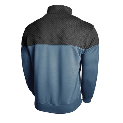 Men's Quarter Zip Pullover Quilted Color Block Long Sleeve Stand Collar Sweatshirt Winter Sweater Tops4