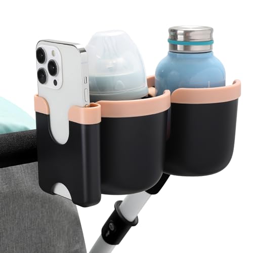 Image of Accmor Stroller Cup Holder with Phone Holder, Bike Cup Holder, Universal Cup Holder for Uppababy Nuna Doona Strollers, 2-in-1 Cup Holder for Walker, Wheelchair, Scooter