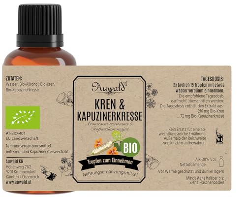 NEU! Auwald Kren/Meerrettich & Kapuzinerkresse Tropfen BIO – Hochwertiger Auszug, Extrakt, Essenz & Tinktur – Frei von künstlichen Zusätzen und Farbstoffen, Hergestellt in Österreich – 100ml