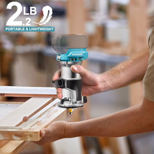 MtiolHig Cordless Compact Router Compatible with Ma-kita Battery (Bare Tool), 6 Variable Speeds Router Tool for Woodworking, 800W Fixed Base Wood Router with Trim Router Bits