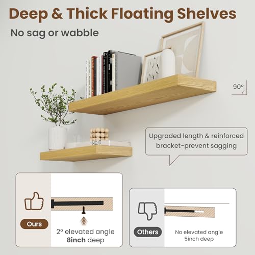 Image of Axeman Square Floating Shelves for Wall, 8 inch W x 8 inch D x 1.4 inch H Rustic Wooden Wall Shelves, 4 Pack Wall Mounted Floating Shelf with Invisible Brackets for Living Room, Bathroom, Kitchen, Oak Color