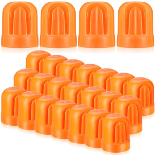 Juexica 25 Pcs T Post Rebar Caps Safe T Post Caps Rebar Safety Caps Orange T Post Topper Safety Orange for T Posts and U Posts for Wire and Tape Ends of Tent Stakes, Rebar, Pipe, Livestock Fencing
