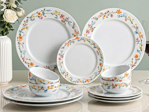 Bodhi House Premium Porcelain Dinner Set, 12 Pieces, Floral Vine