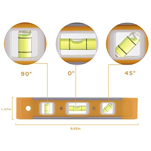 Land Magnetic Torpedo Level - 3 Different Bubbles For Leveling, Vertical And 45 Degrees, Shockproof Abs Shell, Orange,9 Inch #TOP1