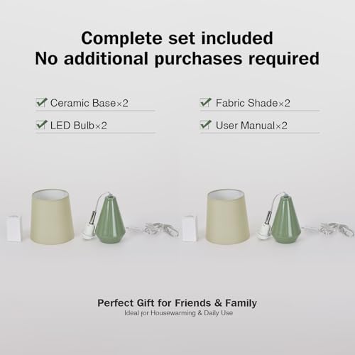 bdayanx Small Bedside Table Lamp for Bedroom-Reading Desk Lamp Set of 2,with 3 Color Temperatures,15.5" Nightstand Ceramic Lamp with Fabric Shade for Kids Room,Living Room,Dorm,Home Office (Green) by bdayanx - Used condition - Image 8