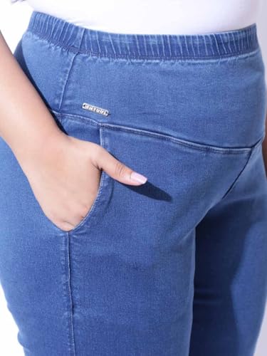 Image of AMYDUS Plus Size Women Tummy Shaper Bell Bottom Jeans | High-Waist | Stretchable | Wide Waistband | 2 Pockets | Cloud Soft Fabric | Tummy Tucker Jeggings for Women - L to 9 XL Black