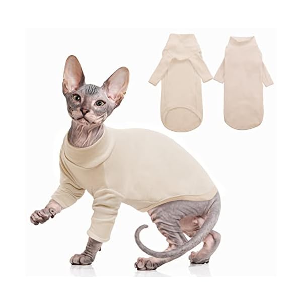 PUMYPOREITY Sphynx Katzenbekleidung, Pullover Baumwolle Warm für Haarlose Katze Einfarbig Weste Minimalistisches Shirts Kätzchen Jumper Katzenkostüm Mantel für Katzen/Kitten(Beige, XS)