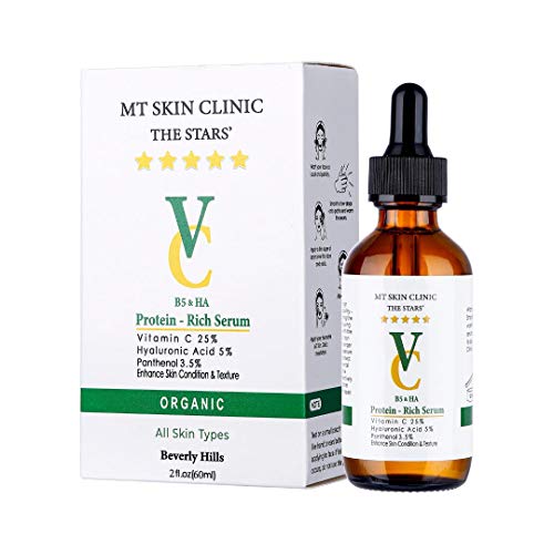 Mt Skin Clinic Pro Advanced Ultimate Glow+ Antioxidant Protein-Rich Face Serum - Hyaluronic Acid - Vitamin C Serum - B5 Serum - Best Organic Anti Aging Serum - Facial Serum For Men & Women - 2 Oz #TOP3