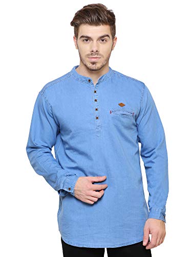Image of Kuons Avenue Men's Denim Casual Short Kurta | Mandarin Collar | Full Sleeves | Tailored Fit- Stylish Ethnic Wear