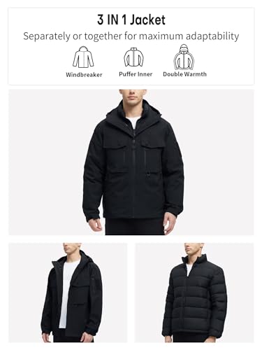 Men's 3 in 1 Waterproof Winter Jackets Ski Warm Snow Rain Coat Puffer Liner Hood Windbreaker2