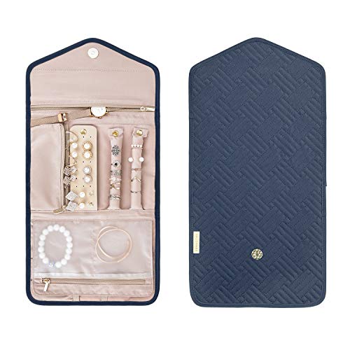 Image of bagsmart Travel Jewelry Organizer Roll Foldable Jewelry Case for Journey-Rings, Necklaces, Bracelets, Earrings, Smokey Blue