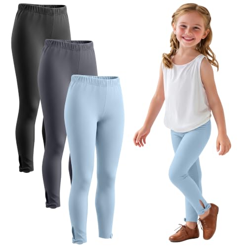 Image of 3 Pack Toddler Girl Cotton Leggings | Baby Girls Cute Stretchy Pants, Soft Bow Knot Leggings, Kids Full Length Tight Pants, 18M-5T Solid Comfortable Leggings