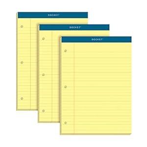 TOPS Docket Writing Pads, 8-1/2″ x 11-3/4″, Legal Rule, Canary Paper, 3-Hole Punched, 100 Sheets, 3 Pack (63392)