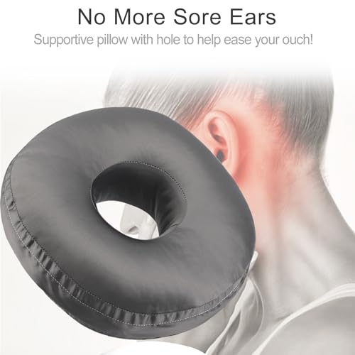 Washable Silky Satin Ear Piercing Pillow with Removable Pillowcase Smooth Cooling Donut Pillows Hole for Ear Pain Relief CNH Sleeping Pressure Sore Side Sleepers Ear Guard Protector, Dark Gray Cover by Heal n Hope - Image 5
